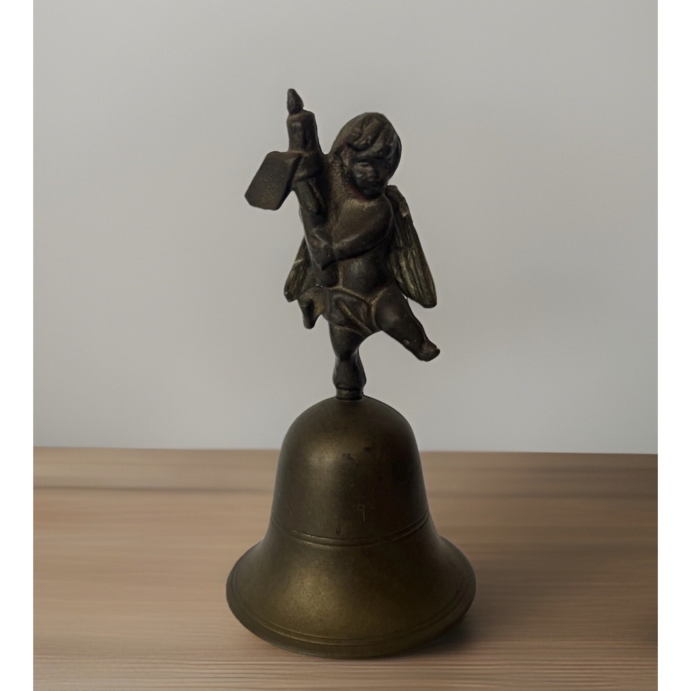 Solid Brass Vintage Cherub Angel Cupid Bell 4.5" Made In India